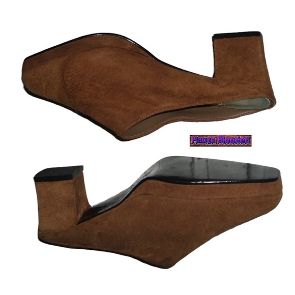 Vintage 90's Wild Pair Suede Tan Platform Slides Square Heels Mules Leather y2k - Picture 3 of 7